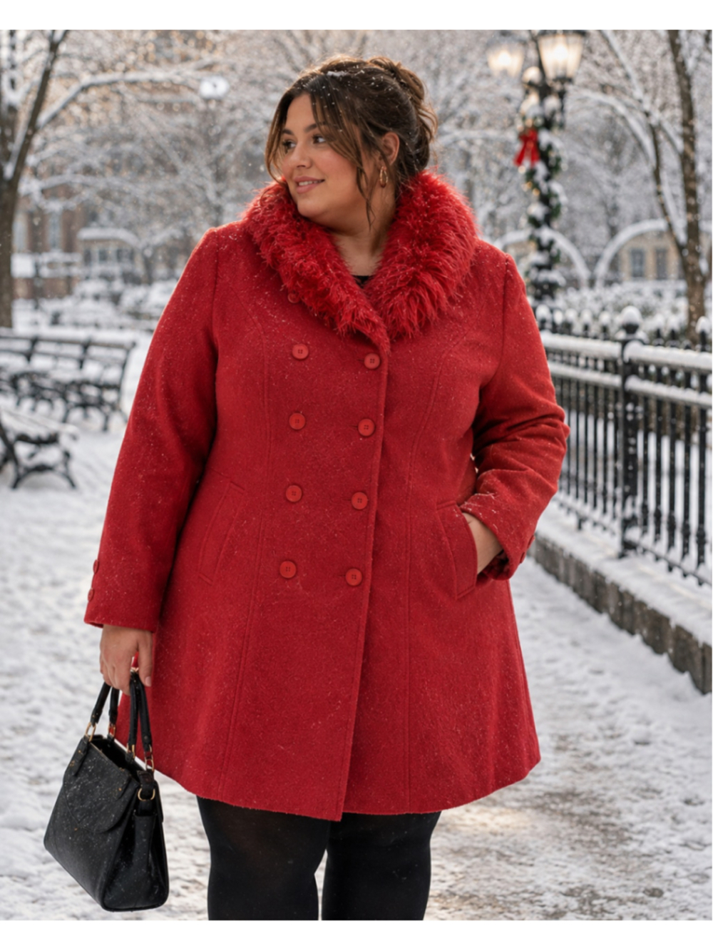 Women's Roaman's Red Pea Coat with Faux Fur Collar 24W Summer